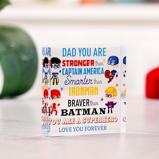 Gift for Dad - Superhero Gifts for Dad - Funny Clear Block Gift for Dad, Grandad - Unique Birthday Gifts for Dad - Dad Gifts for Father's Day, Christmas