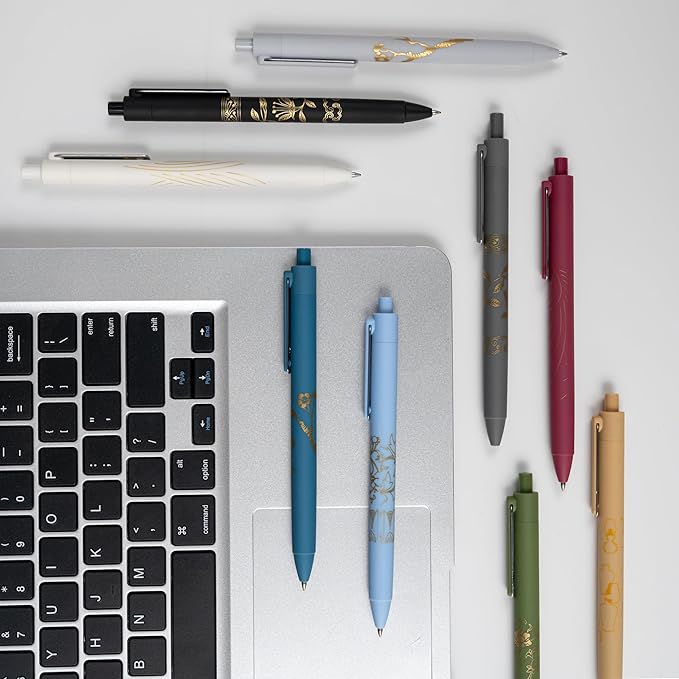 MiSiBao 0.7mm Black Ink Gel Pens Refillable & Retractable Gel Ink Rolling Ball Pens Gilding Process Pattern Smooth Writing Gel Pen (18-pack)