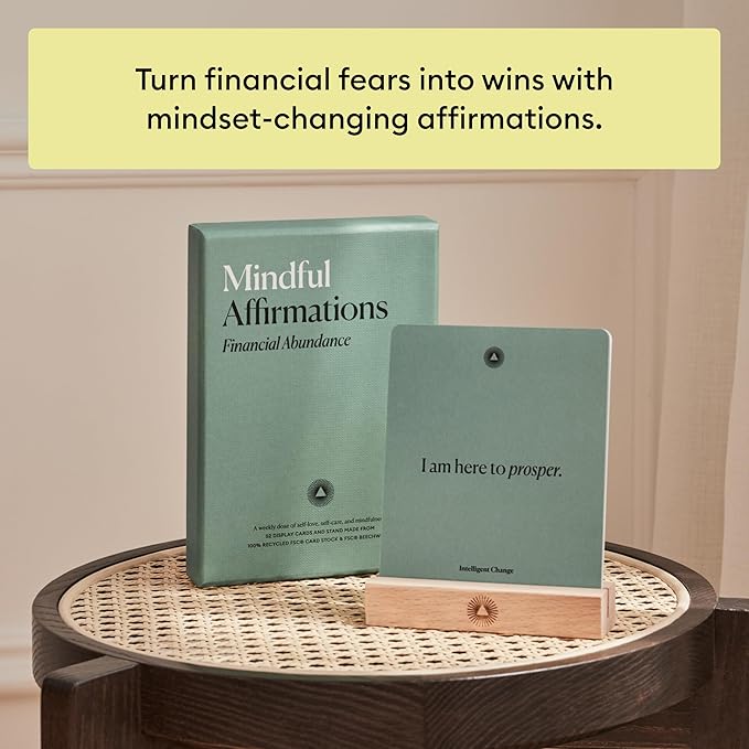 Intelligent Change Mindful Affirmation Cards for Financial Abundance, Daily Words of Inspiration, Self Affirmation Inspirational Gifts, Positive Affirmations with Display Stand, Deck of 52