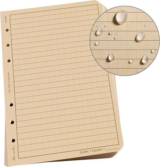 Rite In The Rain All-Weather Loose Leaf Paper, 4 5/8" x 7", 32# Tan, Universal Pattern, 100 Sheet Pack (No. 982T), 7 x 4.625 x 0.625