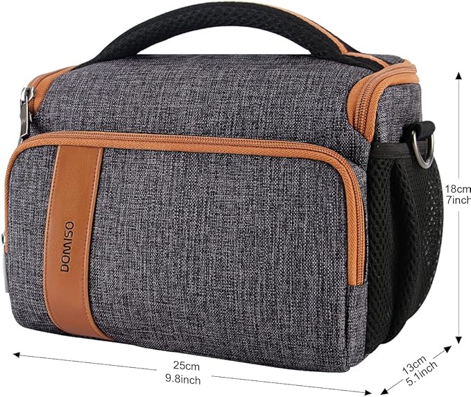 DOMISO Camera Bag Case Waterproof Anti-Shock Shoulder Bag for SLR DSLR Compatible with Nikon D90 D7000 D5300/Canon 60D 700D 5D2/Sony A580 A900/OLYMPUS/Fujifilm/Sony/Panasonic/Pentax/Samsung,Grey
