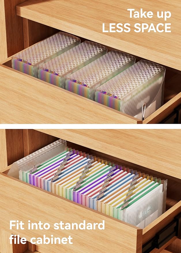 ABC life 26 Pockets Accordian File Folder Organizer Letter Size Expanding File Folder, A4 Portable Document Paper School Organizer, Expandable Multicolor Accordion Filing Folders with Labels(Green)