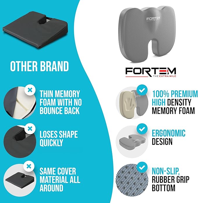 FORTEM Seat Cushion and Lumbar Support for Office Chair, Desk Chair Cushion, Memory Foam Office Chair Cushion, Non Slip Sitting and Back Pillow for Gaming, Car Seat Cushion, Chair Pad, XL