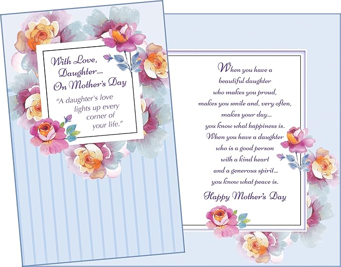 Chuck's Card-O-Rama - Mother's Day For Daughter Card - MADE in USA Greeting Card - Premium Card Stock, Envelope Included - 5" x 7.75" - Packaged in Extra Sturdy Mailer - 34071