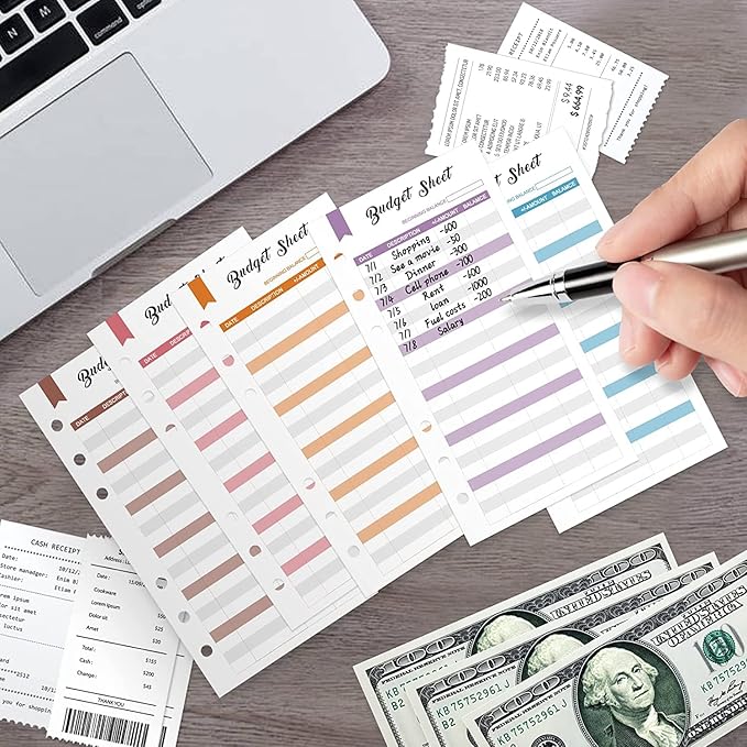 A7 Budget Binder Set - Mini Money Organizer for Cash Saving, Cash Stuffing Envelope System, Planner Binders with Pockets, Sheets and Stickers, Blue