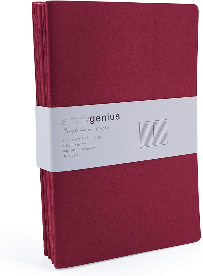 Simply Genius A5 Notebooks for Work, Travel, Business, School & More - College Ruled Notebook - Softcover Journals for Women & Men - Lined Note Books with 92 pages, 5.5" x 8.3" (Wine, 30 pack)