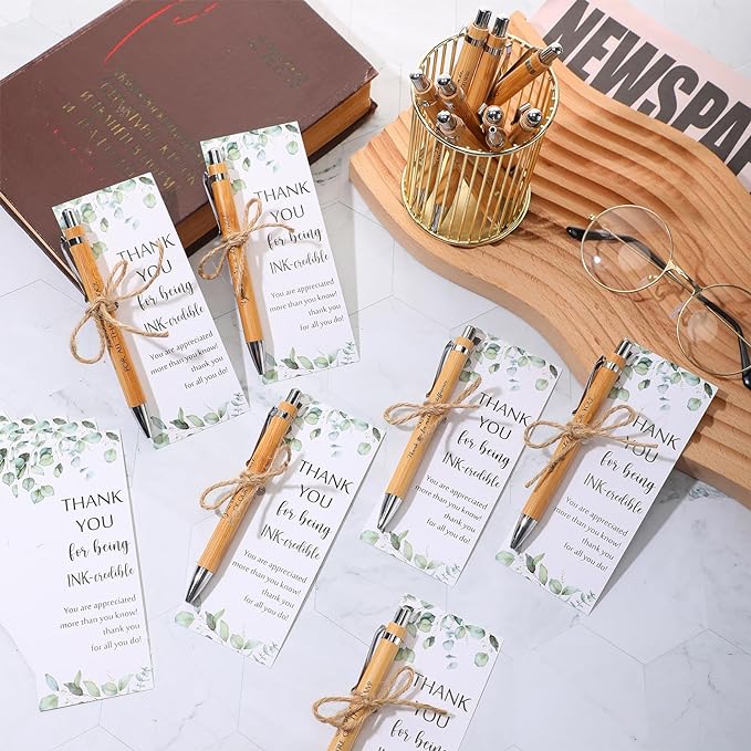 Fulmoon 20 Set Employee Appreciation Gifts May You Be Proud Sign Wood Bamboo Pens with Thank You Bookmark Cards for Coworker Back to School Gifts for Classroom Teacher Student Supplies Party Favor