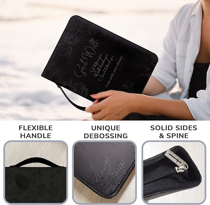 DEHITE Briefcase for Women – Leather Carrying Bag Extra Large Size – | Fits Book 11.12x8x2.12 IN | Pen Slots | Zippered Pocket | Premium Faux Leather | – Black Christian Gift Accessory