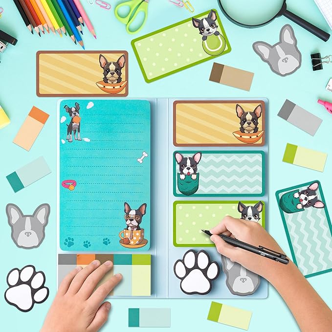 I Just Really Like Boston Terrier Sticky Notes Set, 550 Sheets, Cute Boston Terrier Self-Stick Notes Pads Animal Divider Tabs Bundle Writing Memo Pads Page Marker Back to School Office Supplies