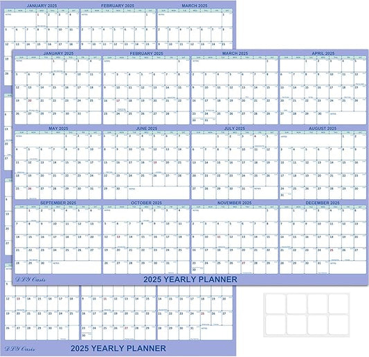 24" x 36" 2025 Wall Calendar, Folded Wet & Dry Erase Wall Calendar 12 Month, Annual Yearly Planner Yearly Laminated Calendar 2025 Horizontal/Vertical, with Julian Dates