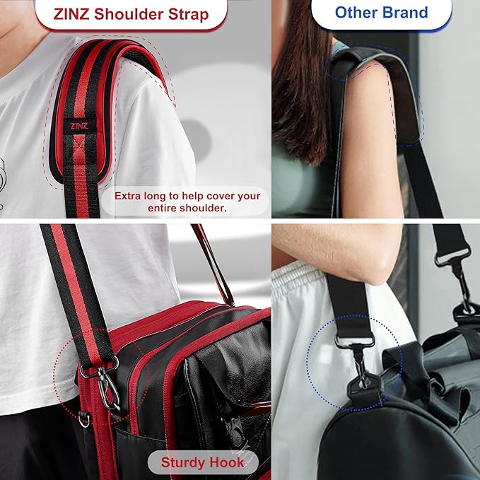 ZINZ 75" Shoulder Strap with Fixed Pad and Dual Balanced Buckles，Black-Red-Black Stripe