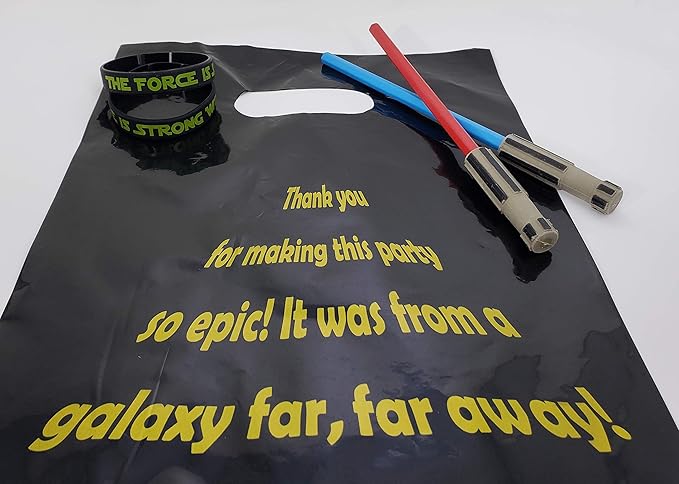 L LIFETIME Party Favor Plastic Goodie Bags with Handles- Theme Birthday Supplies Gift Bag for Kids and Adults – Galaxy (24 Pack)