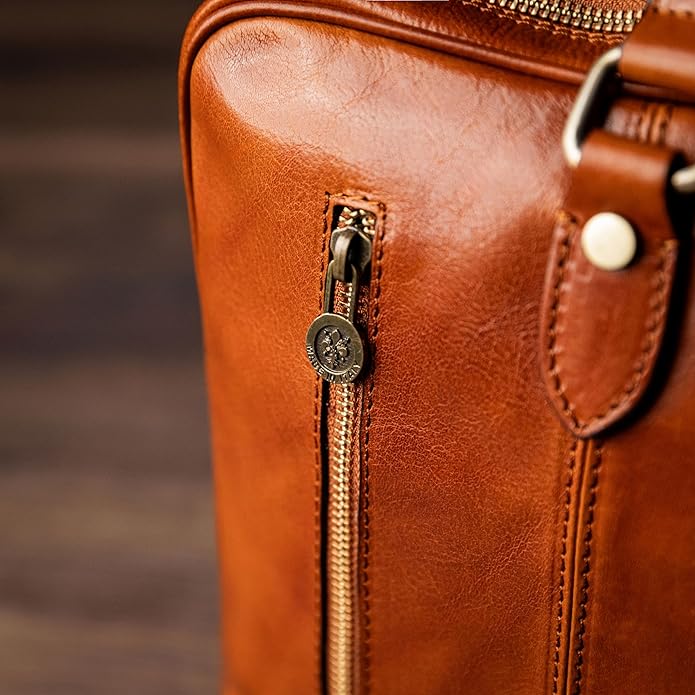 Time Resistance Leather Laptop Briefcase - Full Grain Leather Computer Bag for Men and Women