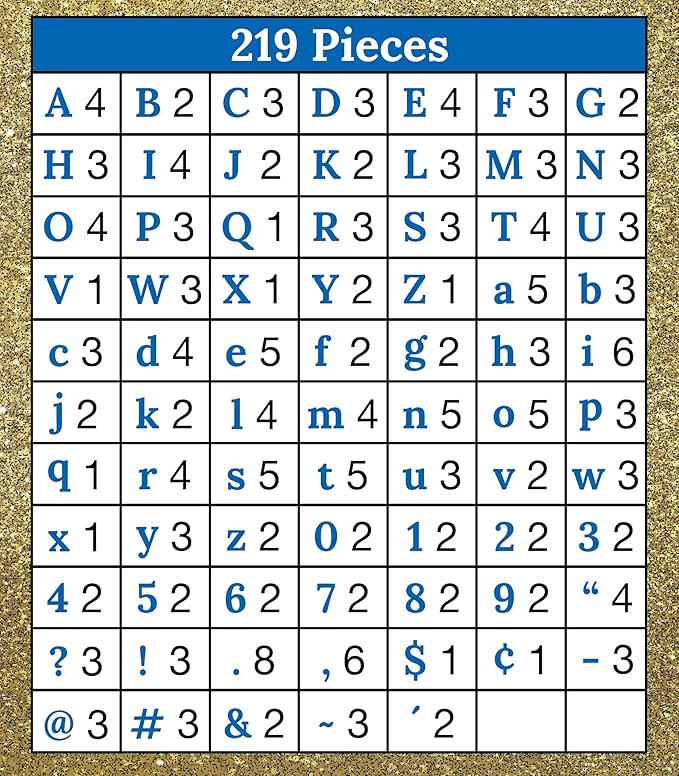 Carson Dellosa 219 Piece 4 Inch Gold Glitter Bulletin Board Letters for Classroom, Alphabet Letters, Numbers, Punctuation & Symbols, Cut Out Letters for Bulletin Board