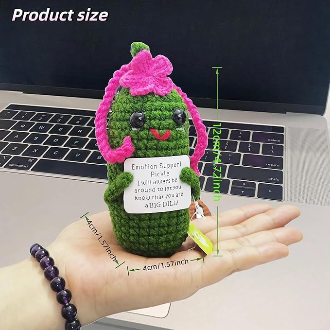 Funny Crochet Pickles 1 Pcs with Affirmations Cards for Inspirational Novelty Good Luck Gift and Party Decorations (KK-CKD04- REDCUM)