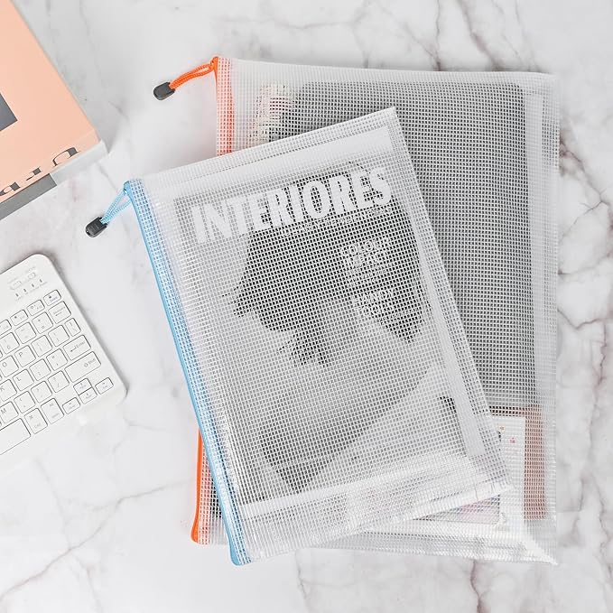 Mesh Zipper Pouch Bags,Zipper Bags for Organizing,12 Pcs(A3,A4 Size) Puzzle Bags for Travel Storage and Office School Supplies.