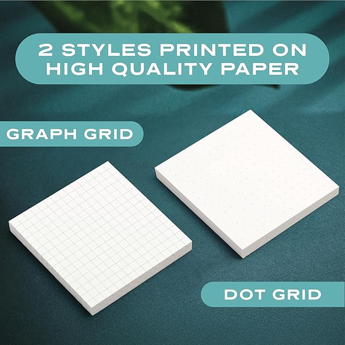 Sticky Notes Dots Grid 12pk | 3x3 Inch Small Self Stick Notepads for Desk and School Supplies