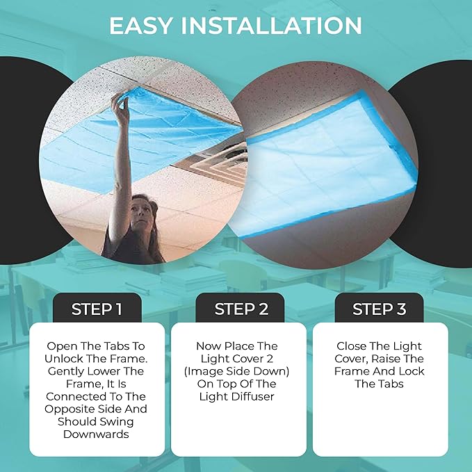 Everyday Educate Fluorescent Light Covers for Ceiling Lights, Light Covers Fluorescent Filter Magnetic for Office, Hospitals, Home - 48" by 24" (4 Pack, Sky Blue)