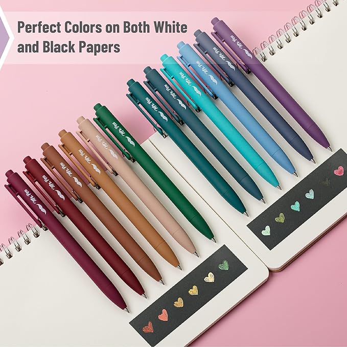 Mr. Pen- Retractable Gel Pens, 12 Pack, Dark Vintage Gel Pens, Gel Pens Fine Point 0.7mm, Retractable Pens, Cute Pens, Gel Ink Pens, Aesthetic Pens for Journaling Fine Tip Pens