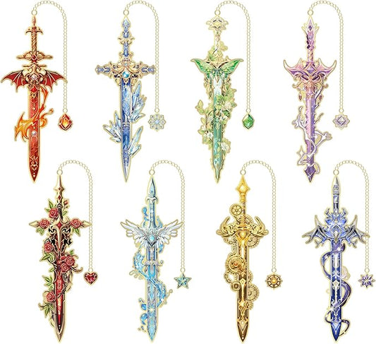 8pcs Fantasy Sword Bookmarks for Books, Journals, Planners - Cool Metal Book Markers for Reading Women & Men, Unique Book Marks Gifts for Book Lovers, Reading Accessories for Students & Adults & Kids