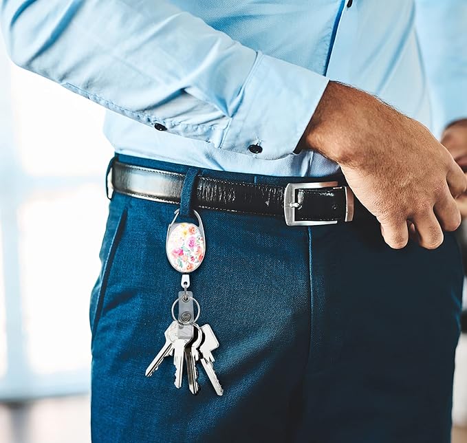 3 Pack Badge Reels Retractable，Double Sided Color Print Pattern Retractable Badge Holders，with Retractable Keychain, Badge Clip and Key Ring，Durable Nylon Retractable Rope