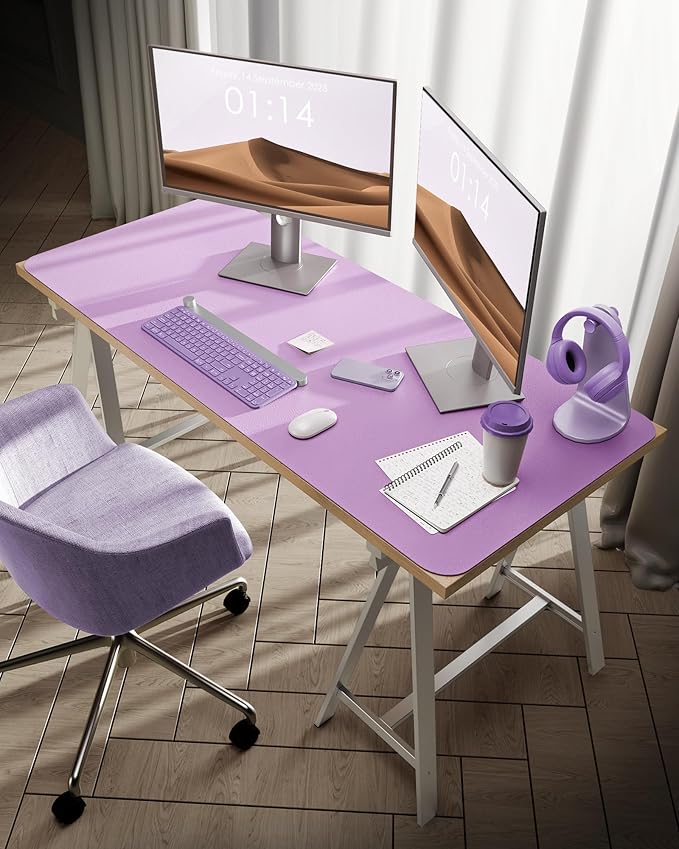 YSAGi Leather Desk Protector, Office Mat, Large Mouse Mat, Non-Slip PU Leather Blotter, Laptop Desk Pad, Waterproof Writing Pad for Office and Home (Taro Purple, 47.2" x 23.19")