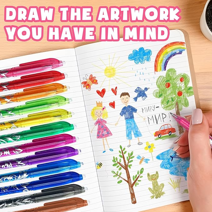 Erasable Gel Pens Assorted Color Inks Make Mistakes Disappear for Drawing Writing Planner and Crossword Puzzles Premium Comfort Grip