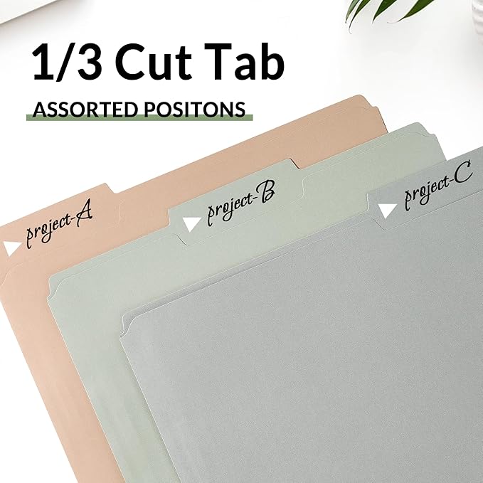 SUNEE File Folders with Fasteners, Manila Folders Letter Size, 2 Reinforced Fasteners, 1/3-Cut Tab, Pastel Color, 50 Pack, Keep Organized for Your Office Documents School Files
