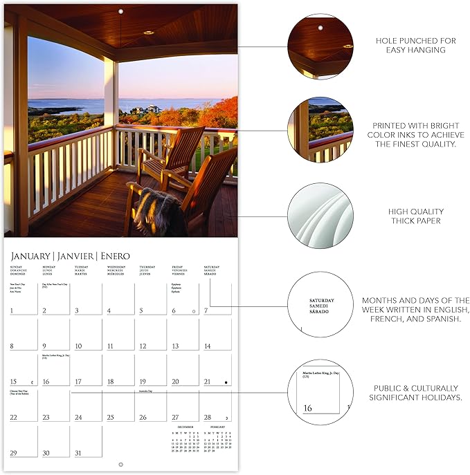 Graphique 2023 On the Porch Wall Calendar | 12” x 12” | Thick Paper | Home & Office Organizer | Large Monthly Grid | 3 Languages & Marked Holidays | 4 Month Preview Page for 2024…