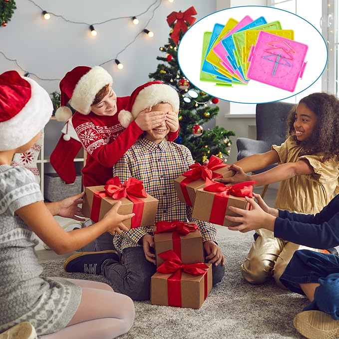 24 Pcs Double Sided Geoboard Mathematical Geoboards with Rubber Bands Math Manipulatives Toy for Geometry, 6.9 x 6.3 Inches