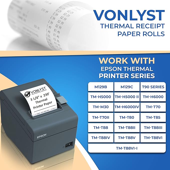 3 1/8 x 230 Thermal Paper Receipt Roll for Epson Printer (Pack 48 rolls)