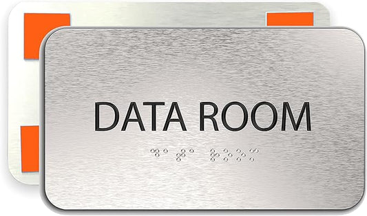 Data Room Sign for Business - Office Signs, Aluminum Brushed Silver, Tamper-Proof, Heavy Duty Mounting Tape, Easy Install, Office Décor, ADA Compliant, Grade 2 Braille (7” W x 4” H) ADASigns.org