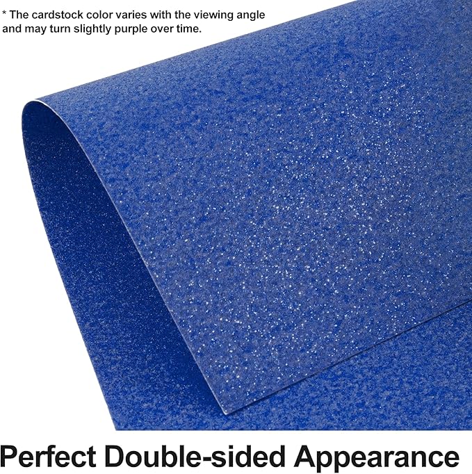 Double-sided Blue Glitter Cardstock 8.5x11- Goefun Metallic Paper, 24 Sheets 280 GSM/100LB Blue Cardstock for Card Making, Cricut, Graduation Cap Decorations