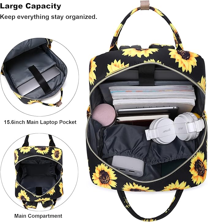 Sunflower Laptop Backpack College Bookbag School Backpack for Women Girls, Travel Backpack 15.6 Inch Computer Backpacks