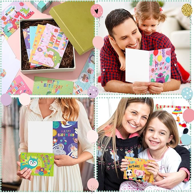 Harloon 200 Pack Happy Birthday Card Assorted Bulk with Blank Envelopes and Stickers 4 x 6 Inches Greeting Blank Happy Birthday Cards for Men Women Adults Kids, 20 Styles(Cartoon Style)