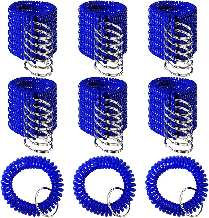 Pack of 36 Colorful Spring Spiral Wrist Coil Key Chain, Wristband Key Ring (Solid Blue)
