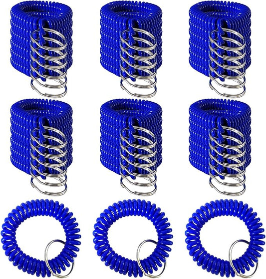 Pack of 36 Colorful Spring Spiral Wrist Coil Key Chain, Wristband Key Ring (Solid Blue)