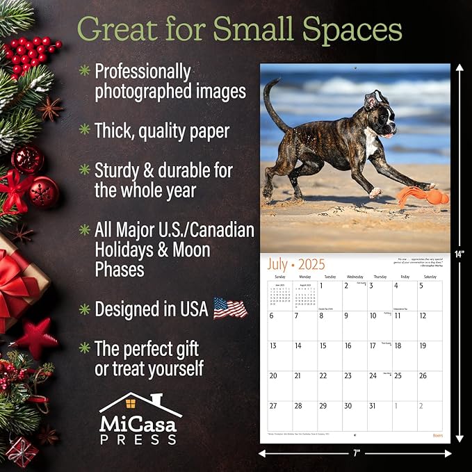 MICASA Boxers Mini 2025 Wall Calendar 12 Month | 7" x 14" Open | Thick & Sturdy Paper | Giftable | Calendar 2025