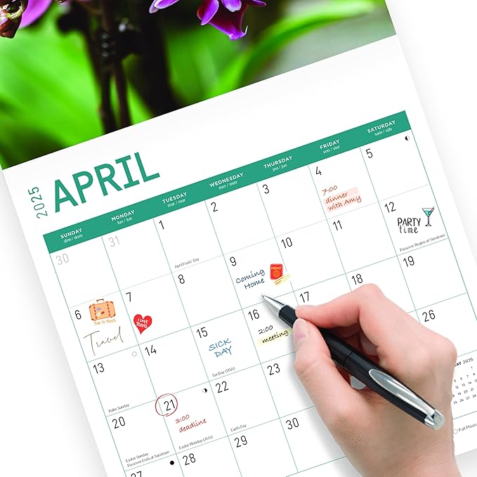 2025 Flowers Monthly Wall Calendar by Bright Day, Includes Over 300 Stickers, 12 x 12 Inch