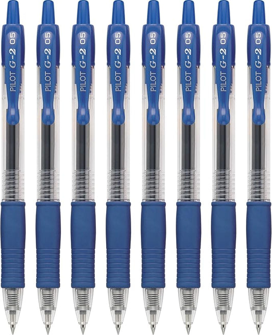 Pilot, G2 Premium Gel Roller Pens, Extra Fine Point 0.5 mm, Pack of 8, Blue