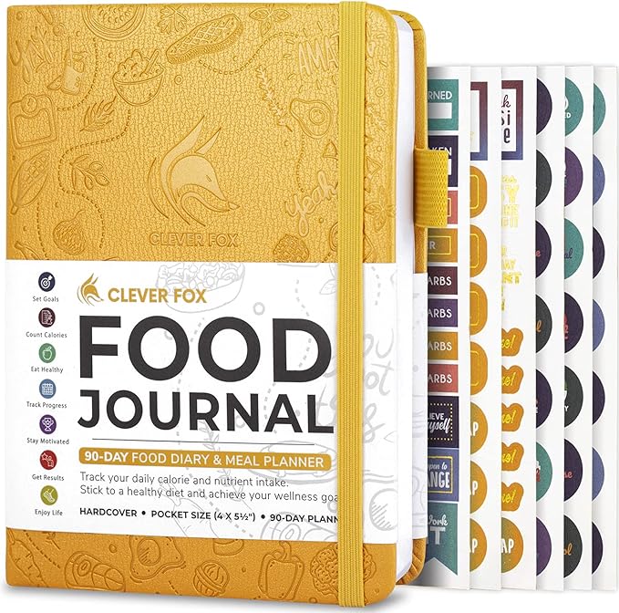 Clever Fox Food Journal Pocket - Daily Food Diary, Meal Planner to Track Calories & Nutrients, Weight Loss Tracker Notebook, 4x5.5” (Amber Yellow)