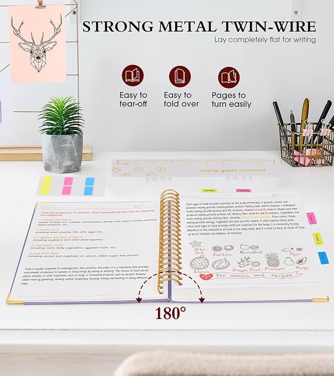 Spiral Notebook Journal 5.75” x 8.38”, 300 Pages Hardcover Leather Lined Journals for Women Men, A5 Small College Ruled Notebooks with 100 GSM Thick Paper, Spiral Journal for Writing Work, Purple