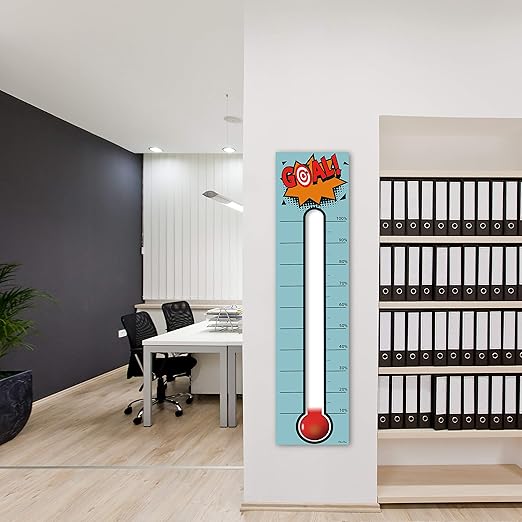 Goal Thermometer Chart Goal Tracker - 48"x12" Adhesive Dry Erase Fundraising Thermometer Sticker