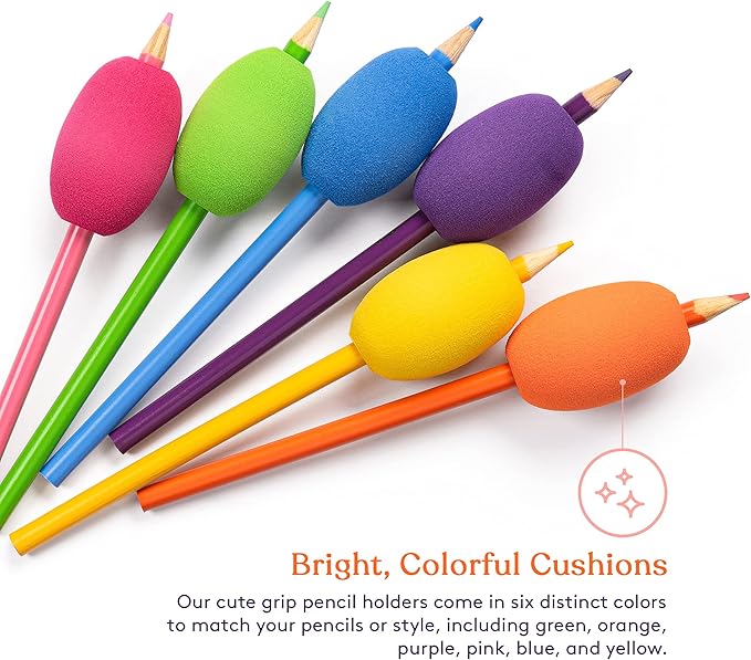 Special Supplies Egg Pen-Pencil Grips for Kids and Adults Colorful, Cushioned Holders for Handwriting, Drawing, Coloring - Ergonomic Right or Left-Handed Use - Reusable (6-Pack)