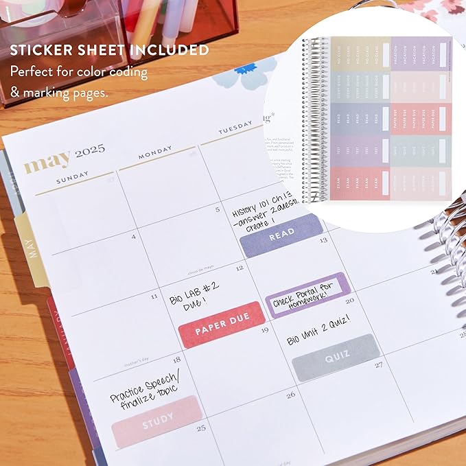 Erin Condren 12-Month Spiral Academic Planner (Jan 2025 - Dec 2025) | 7x9 School Agenda, Notebook and Calendar | 80 Lb. Text Weight Paper | Groovy Waves Cover and Floral Interior, Platinum Coil