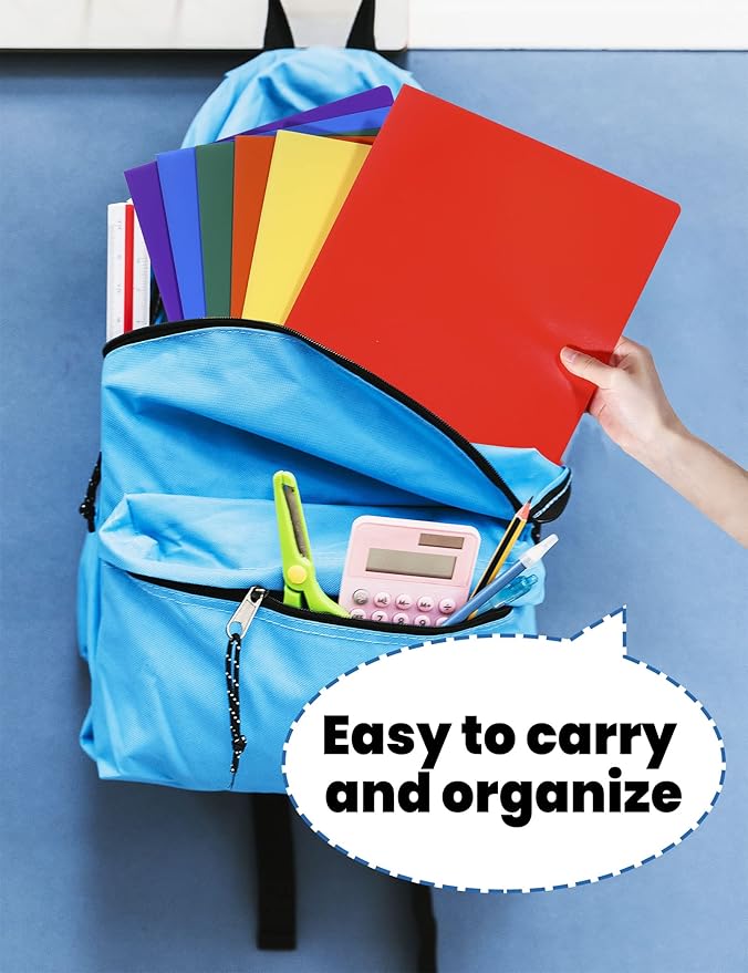 SUNEE 2 Pocket Folder (12 Pack, Assorted Colors) Heavy Duty Plastic Folders with Pockets Fit Letter-Size Papers, Two-Pocket Poly Folders Bulk for School, College, Office