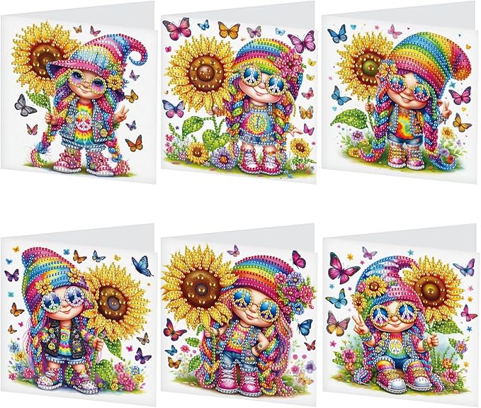 6 Pcs 5D Diamond Painting Greeting Cards Kits, Handmade Festival Greeting Cards with Envelopes DIY Diamond Art Crafts Birthday Cards Holographic Shimmer Design for Birthdays Holidays (Sunflower Happy)