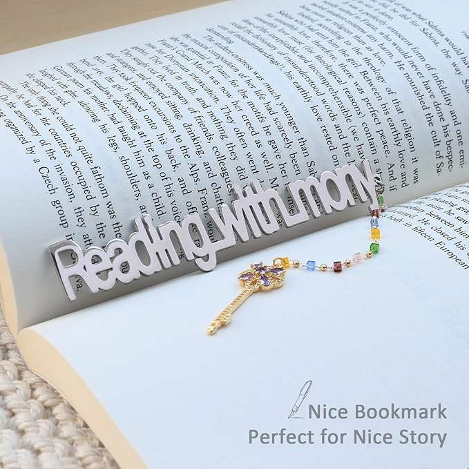 Metal Bookmark Cute Book Accessories Gifts for Women Teacher Readers Book Lovers for Christmas Mother's Day (Reading with Mony Silver)