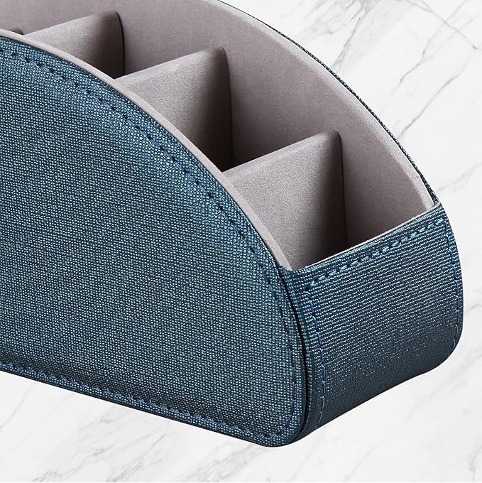 Remote Control Holder Leather TV Remote Caddy for Table, 5 Compartments Nightstand Organizer for Bedroom Accessories/Bedside Remotes/Media Controllers/Office Supplies, Decorations for Living Room