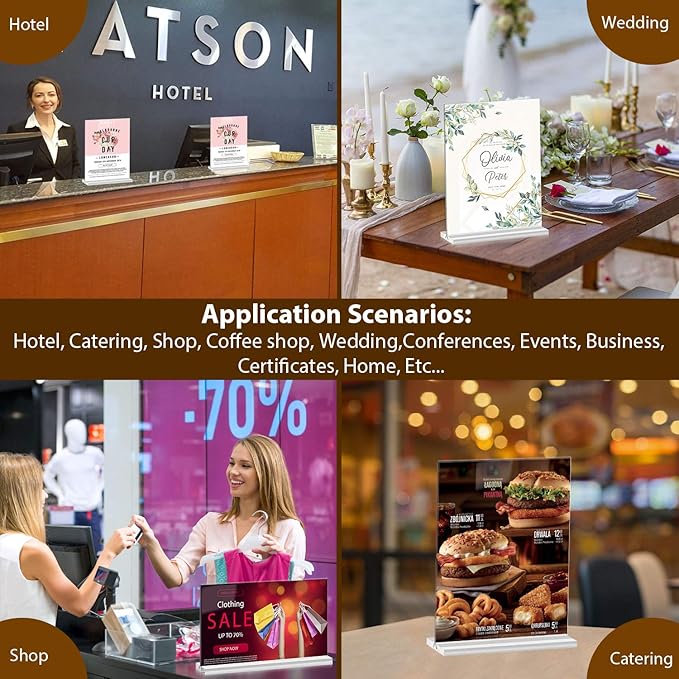 newnewshow Acrylic Sign Holder 8.5x5.5 Inch 3 Pack Horizontal T Shape Double-Sided Desktop Display Holder. (Optional 8.5x11 8.5x5.5 5x7 Horizontal and Vertical)